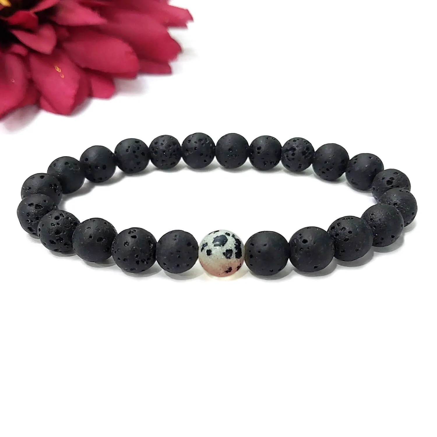 Certified Lava Natural Stone 8mm Bracelet With Dalmatian