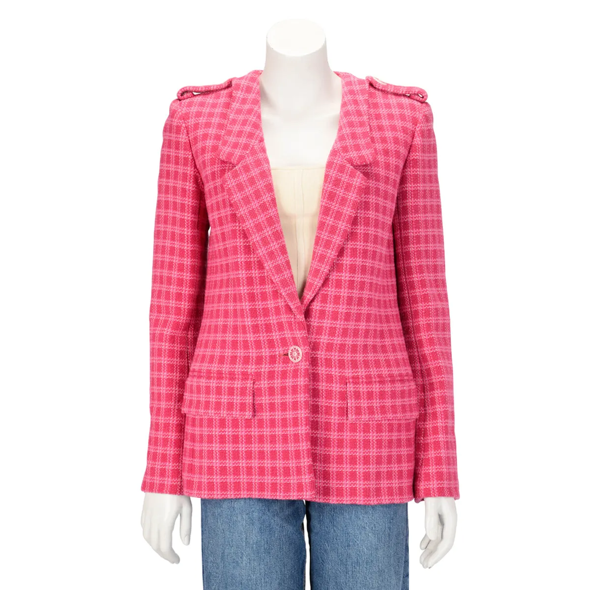 Chanel Fuchsia Check Tweed Oversized Blazer