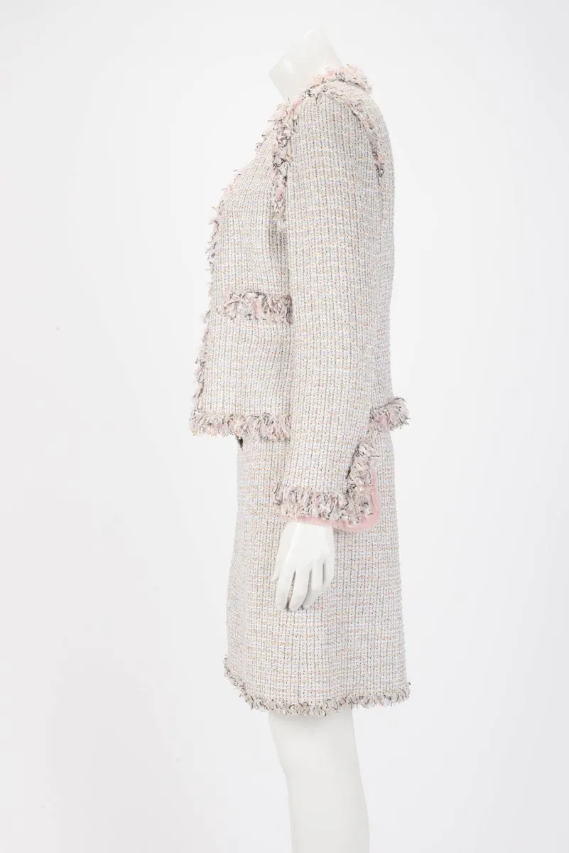 Chanel Pastel Fantasy Tweed Fringed Skirt Suit FR 42