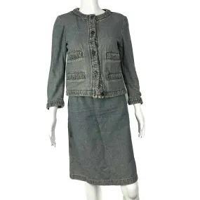 Chanel - Vintage 01P Washed Denim Jacket & Skirt Set - CC Buttons - Size 36 US 4