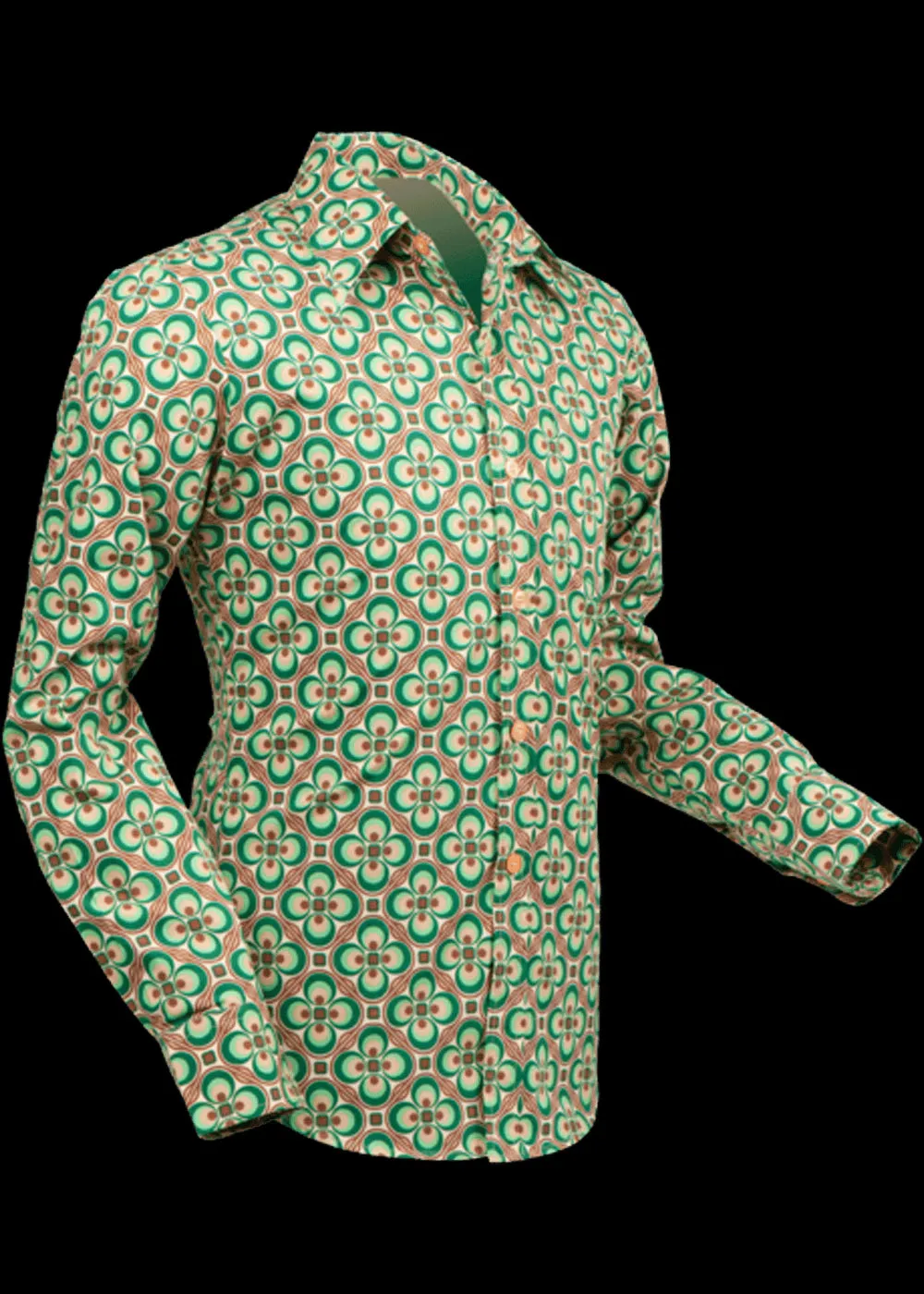 Chenaski Men's Dotsgrid 70's Shirt Cream Green