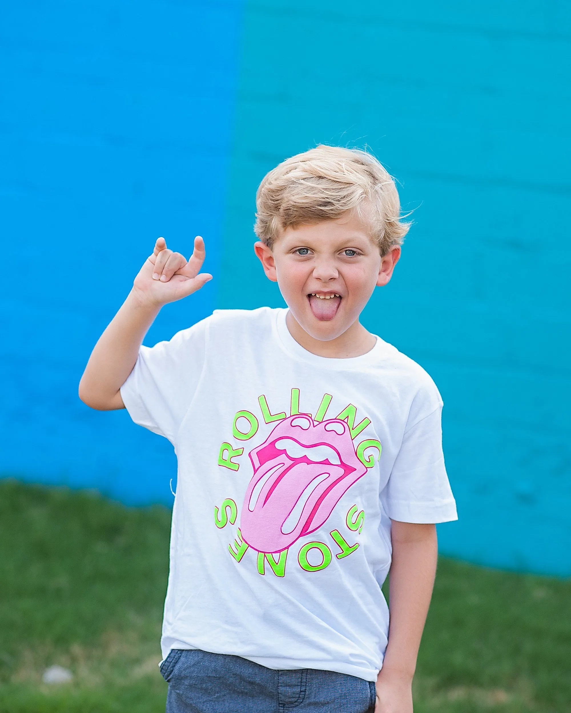 Children's Rolling Stones Neon Puff Classic Lick White Tee