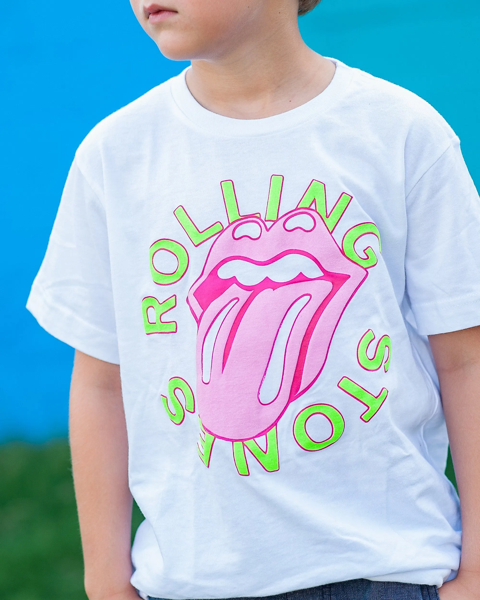 Children's Rolling Stones Neon Puff Classic Lick White Tee