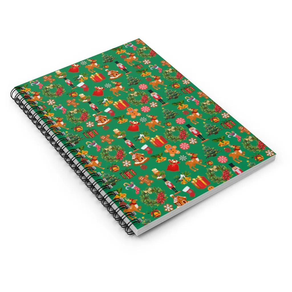 Christmas Joy Holiday Green Spiral Journal - Ruled Line