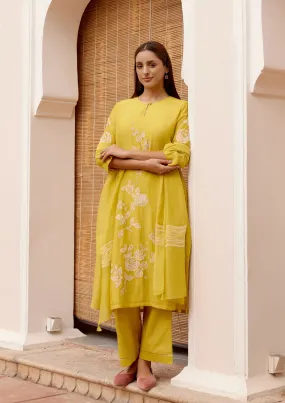 Citrine Floral Applique  Kurta Set