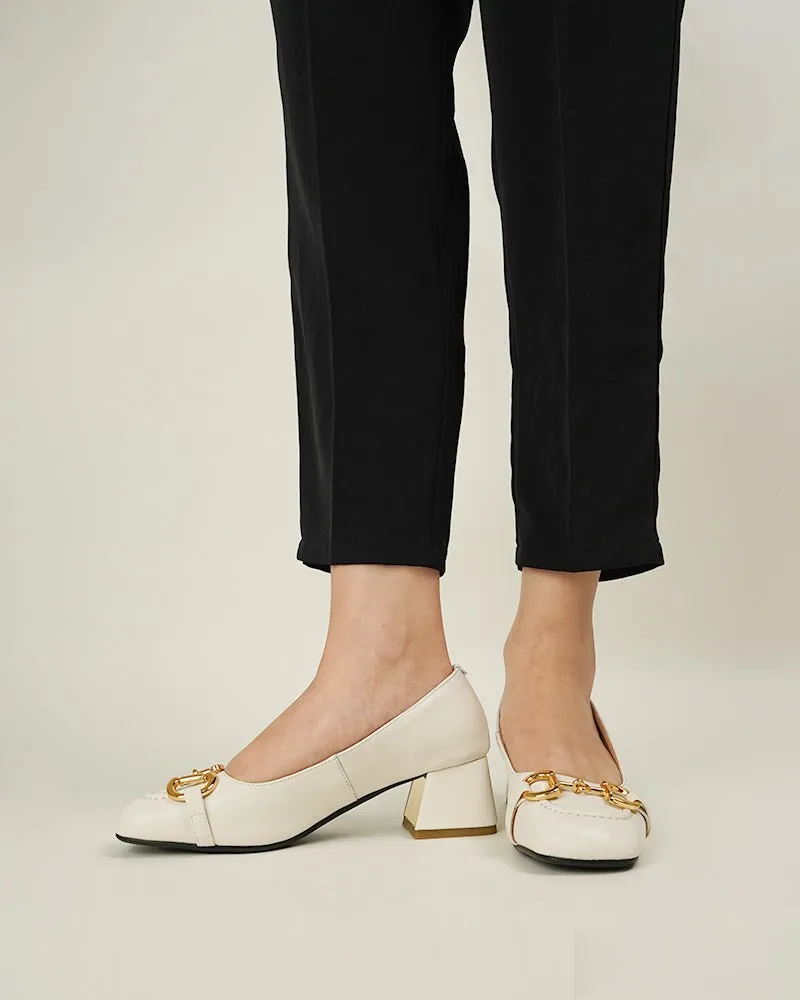 Classic Metal Buckle Mid Heel Shallow Mouth Loafers