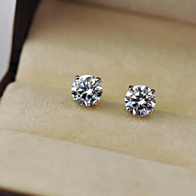 Classic Moissanite Stone 4 Prong Silver Stud Earrings