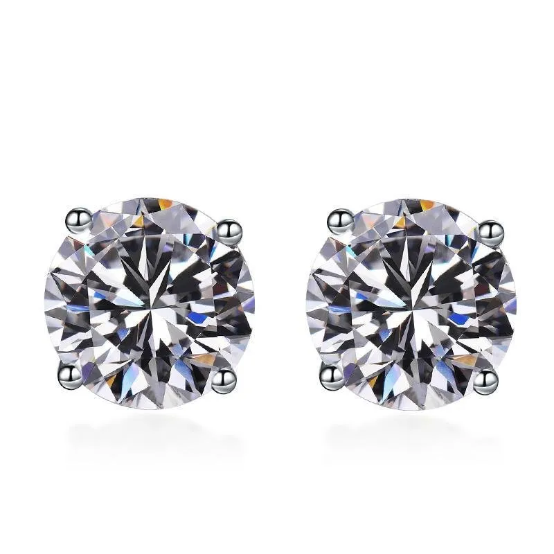 Classic Moissanite Stone 4 Prong Silver Stud Earrings