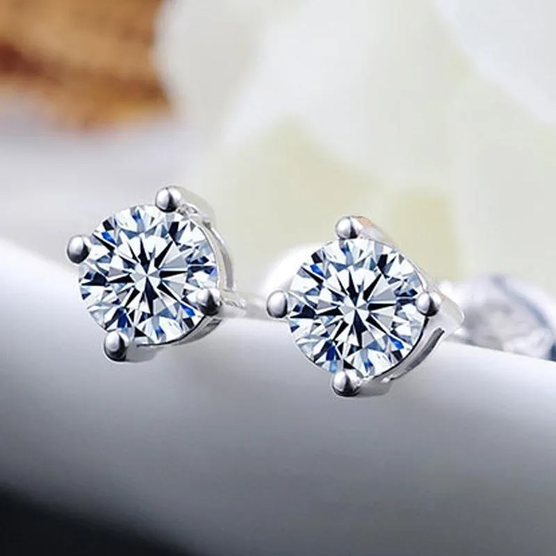 Classic Moissanite Stone 4 Prong Silver Stud Earrings