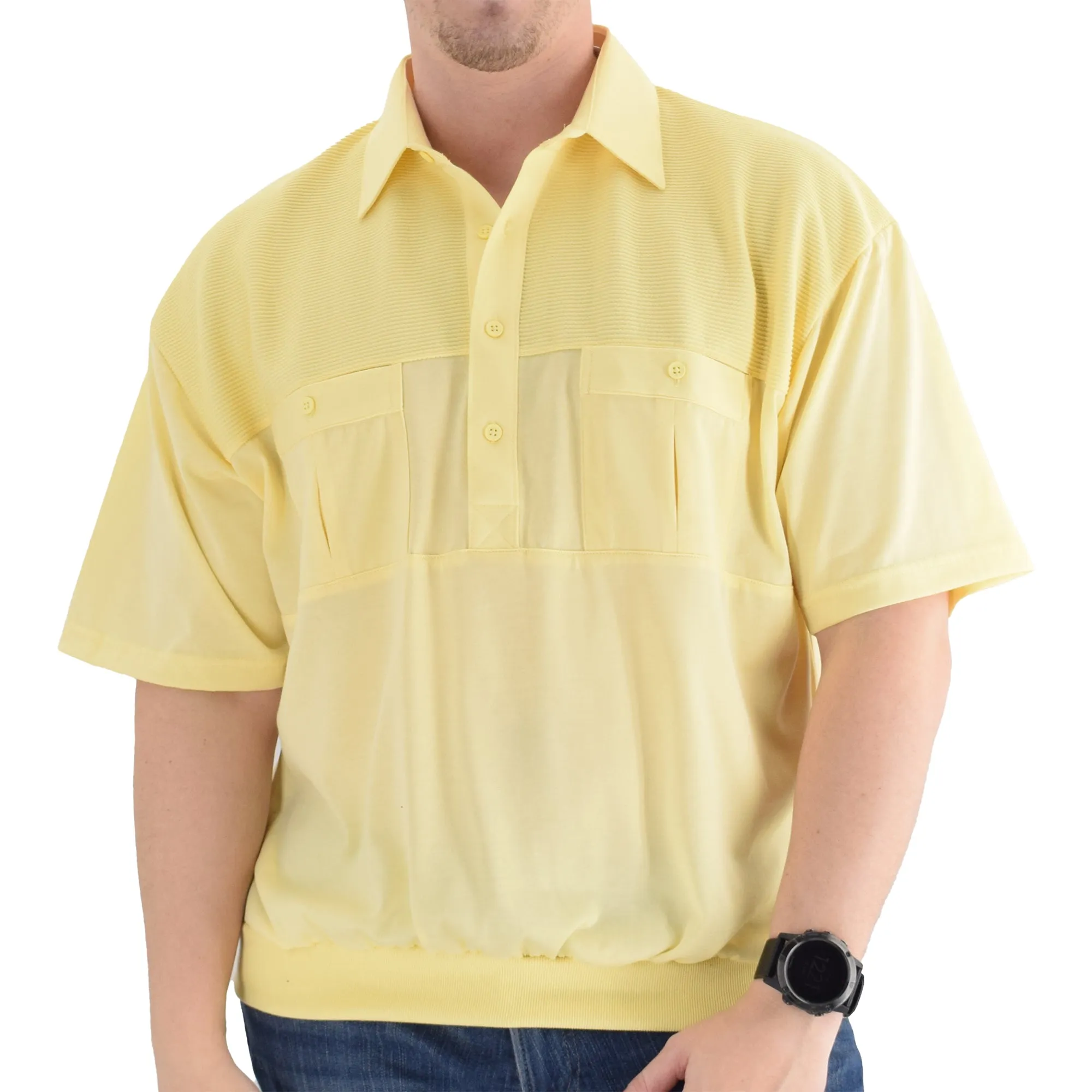 Classics by Palmland Two Pocket Knit Short Sleeve Banded Bottom Shirt Yellow 6010-656