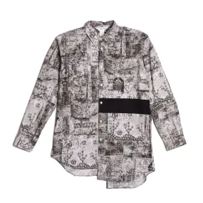 COMME des GARÇONS Men's Woven Graphic Print Asymmetrical Long-Sleeve Shirt