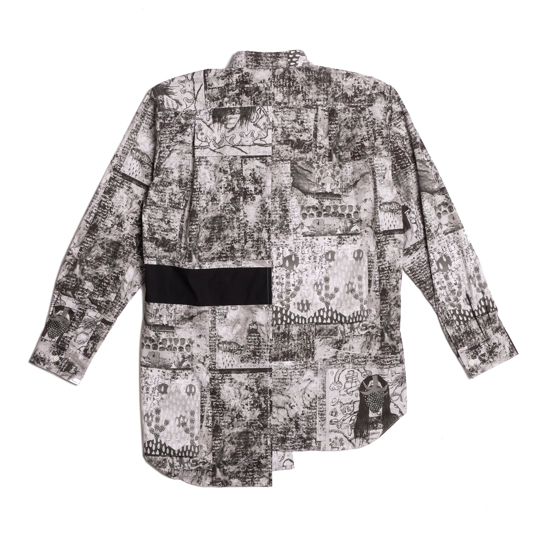 COMME des GARÇONS Men's Woven Graphic Print Asymmetrical Long-Sleeve Shirt