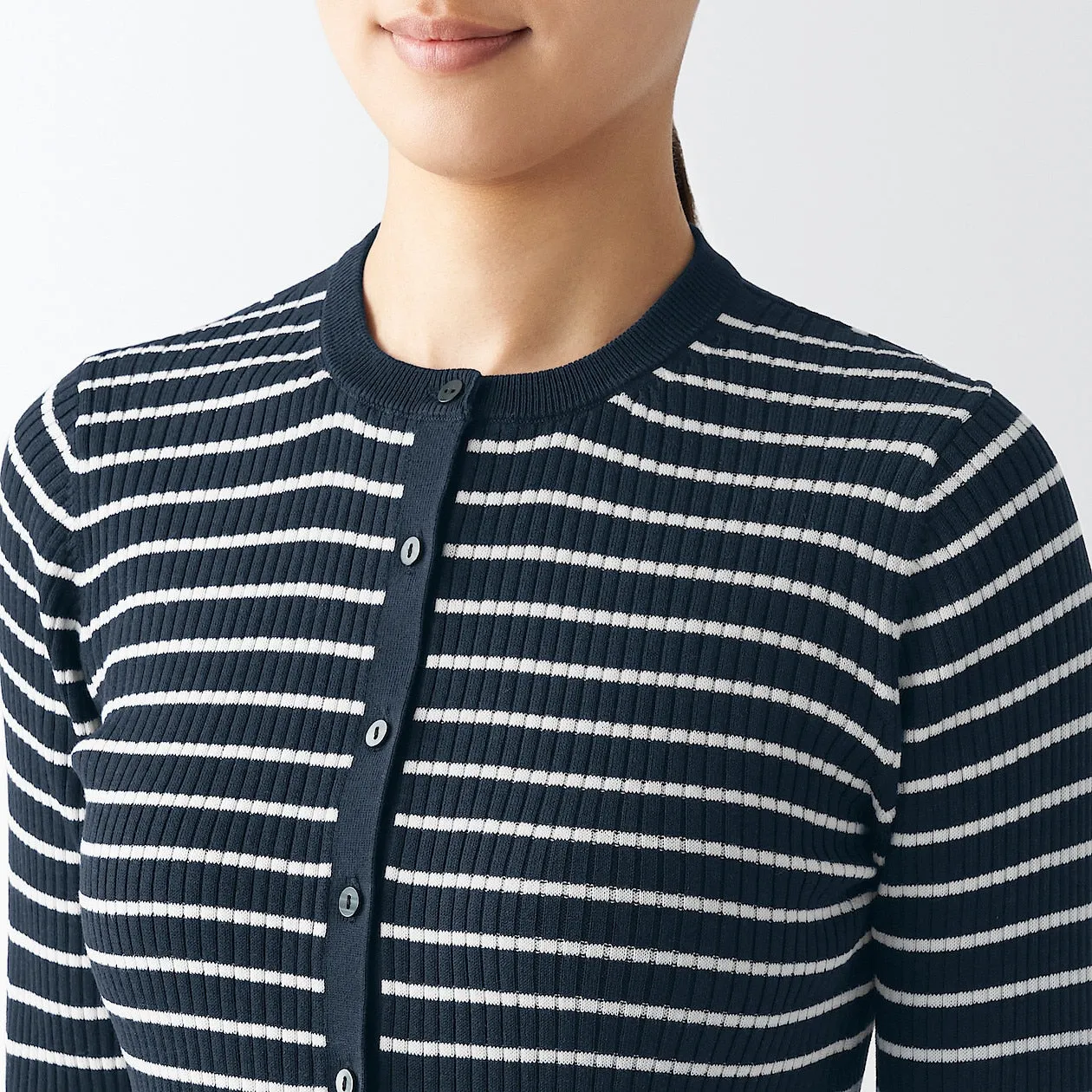 Cotton Silk Ribbed Crewneck Cardigan