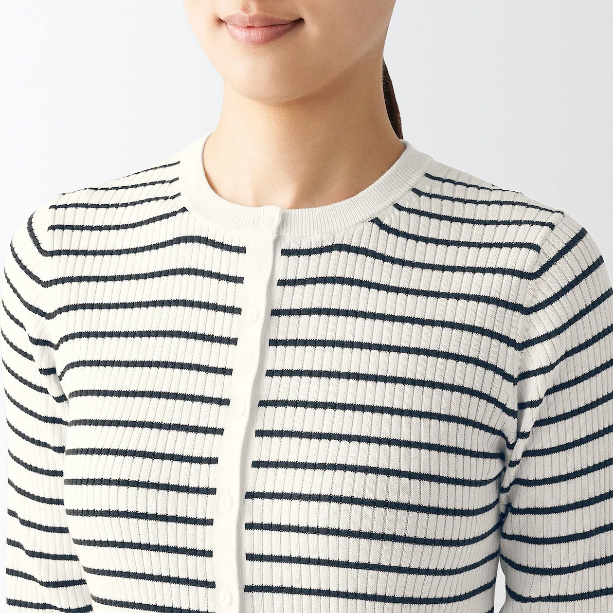 Cotton Silk Ribbed Crewneck Cardigan