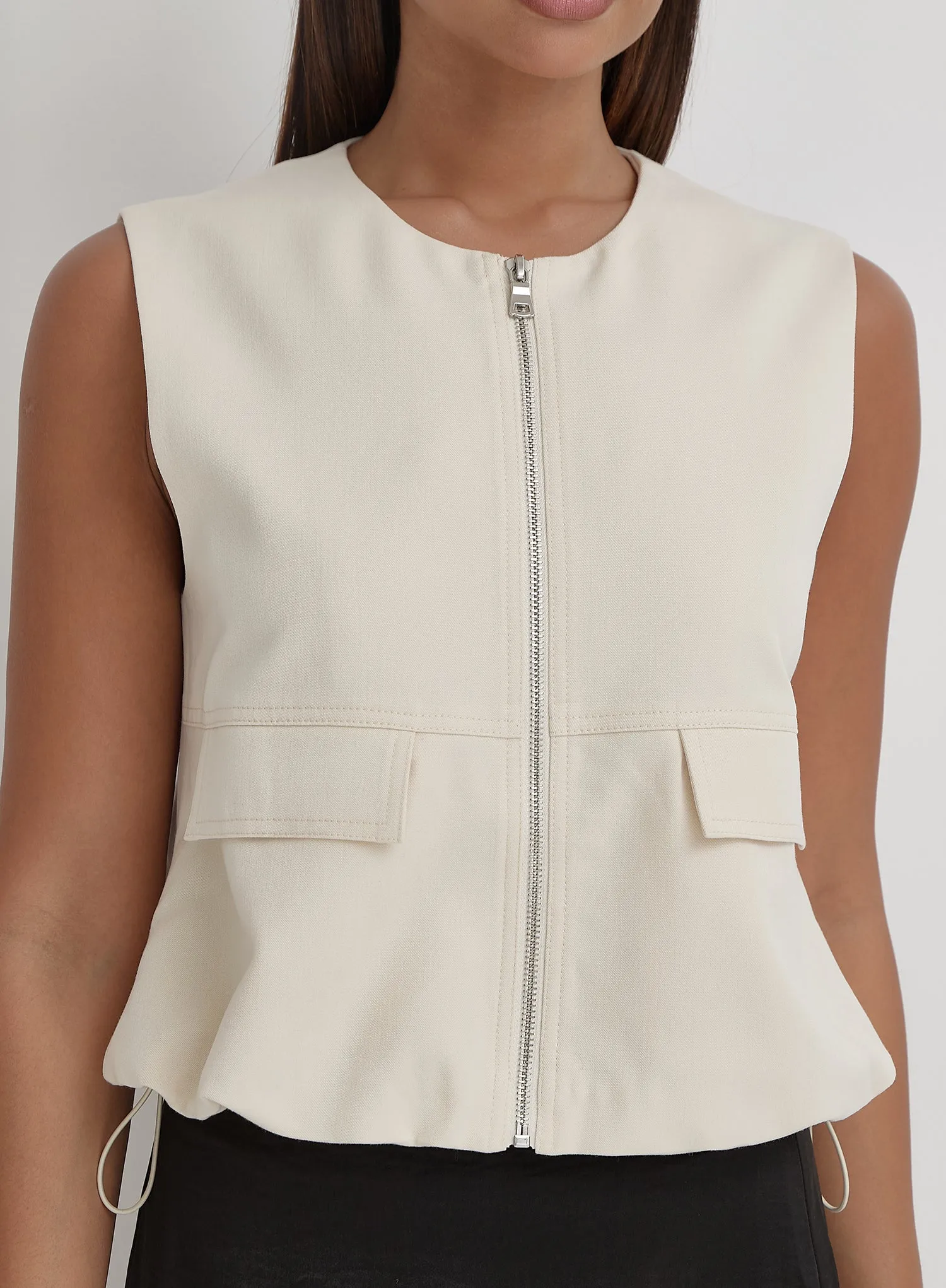 Cream Cotton Drawstring Gilet- Sei