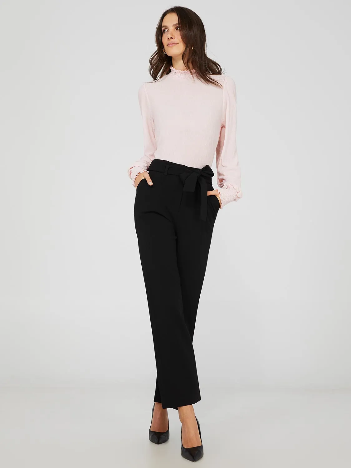 Crepe High-Waisted Sash Belt Pants