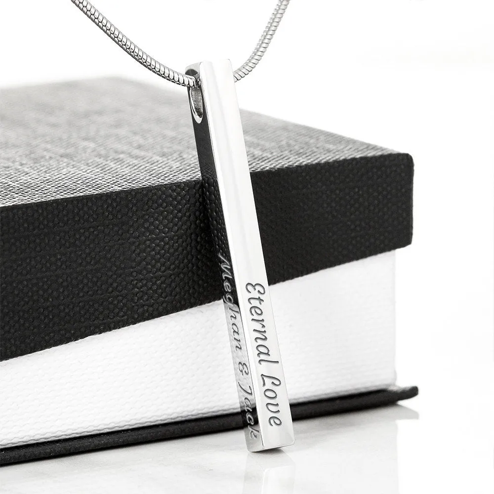 Custom 4 Sided Stick Bar Necklace -Custom Your Name, Date, Place, Memories