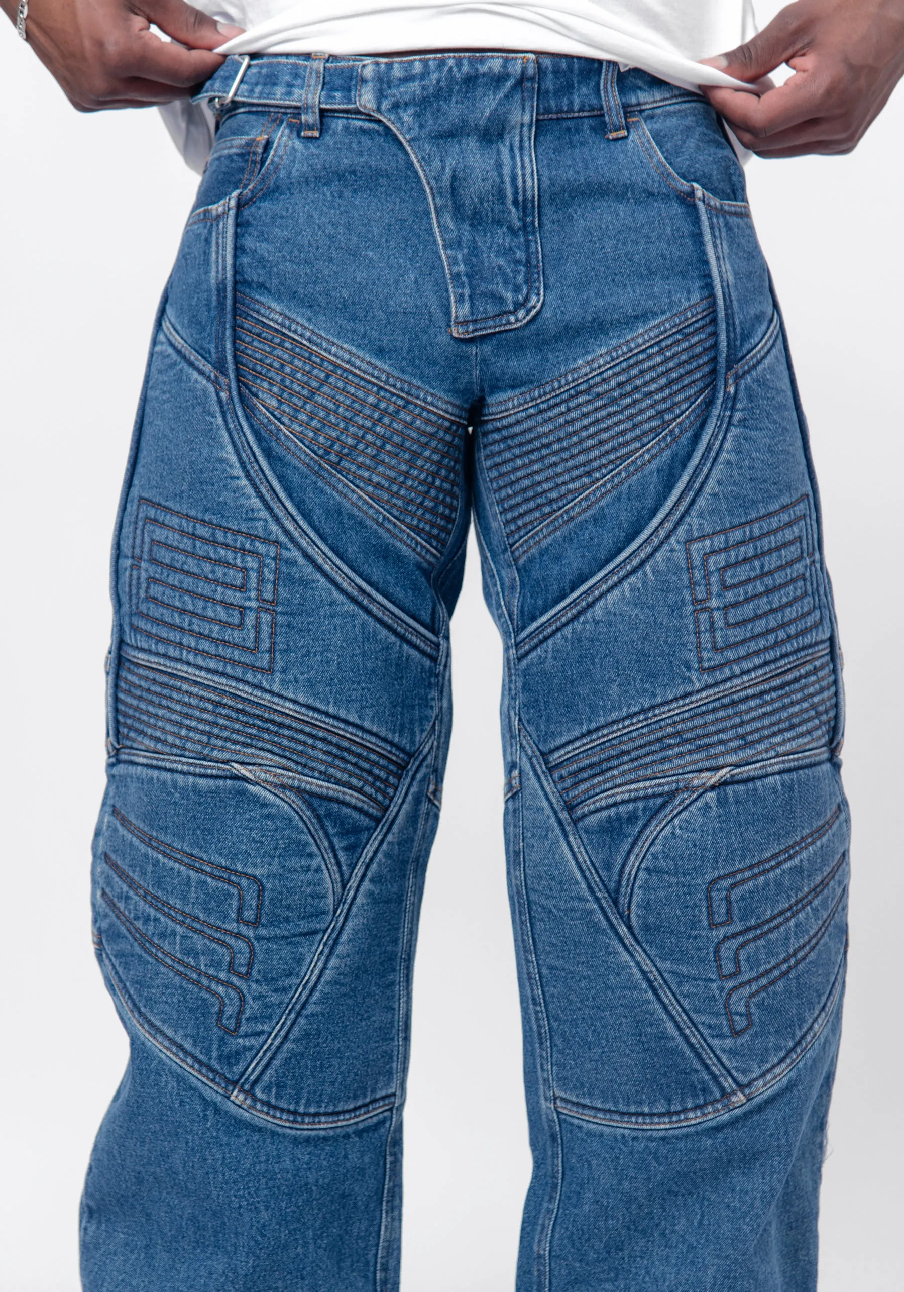 Denim Biker Trousers Mid Blue FN-MN-TROU000914