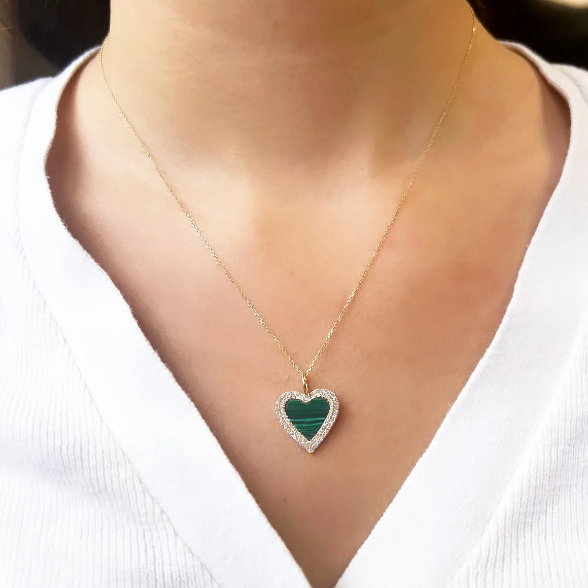 Double Diamond Malachite Heart Charm