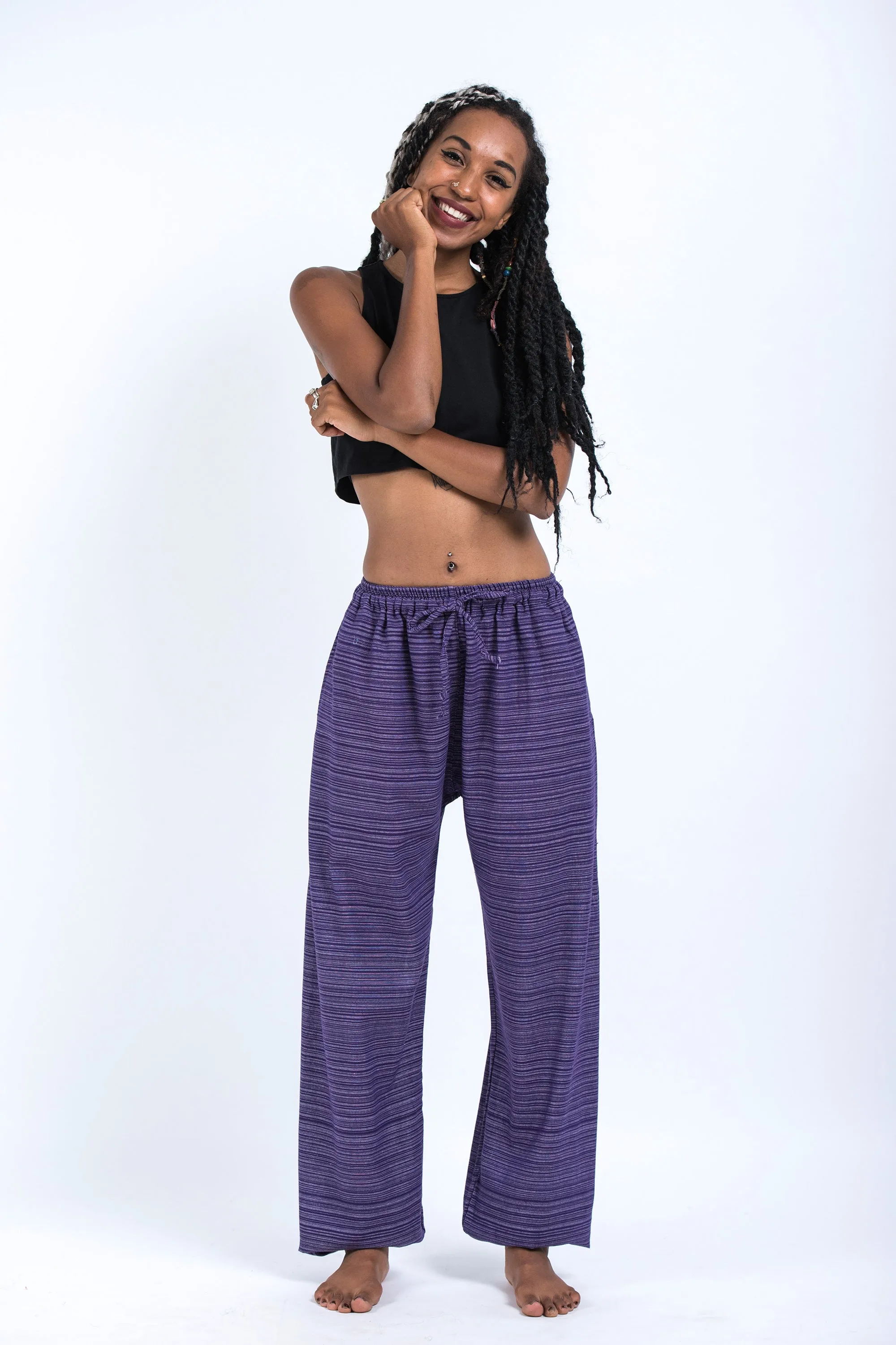 Drawstring Pinstripe Women's Pants in Violet