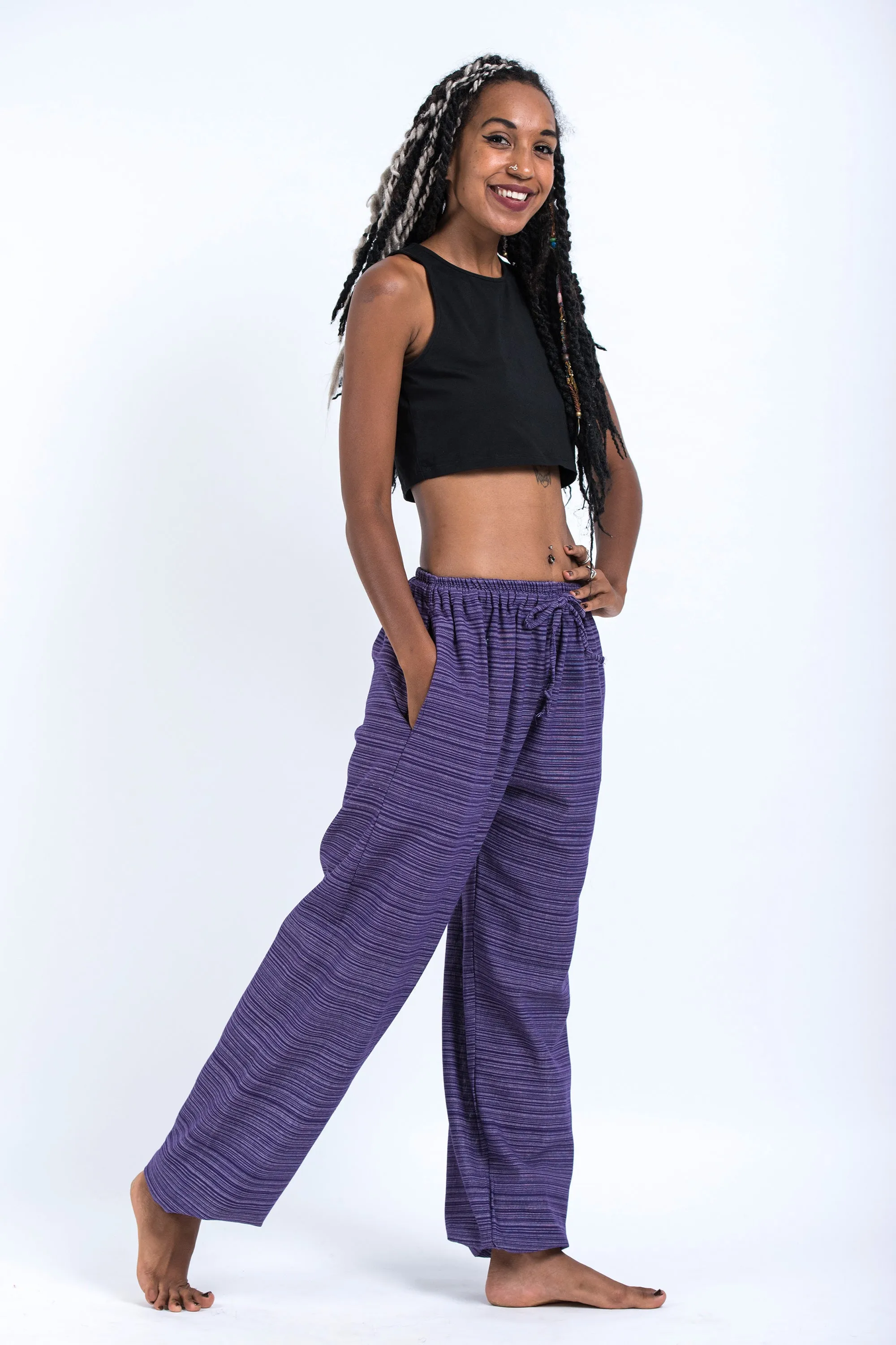 Drawstring Pinstripe Women's Pants in Violet