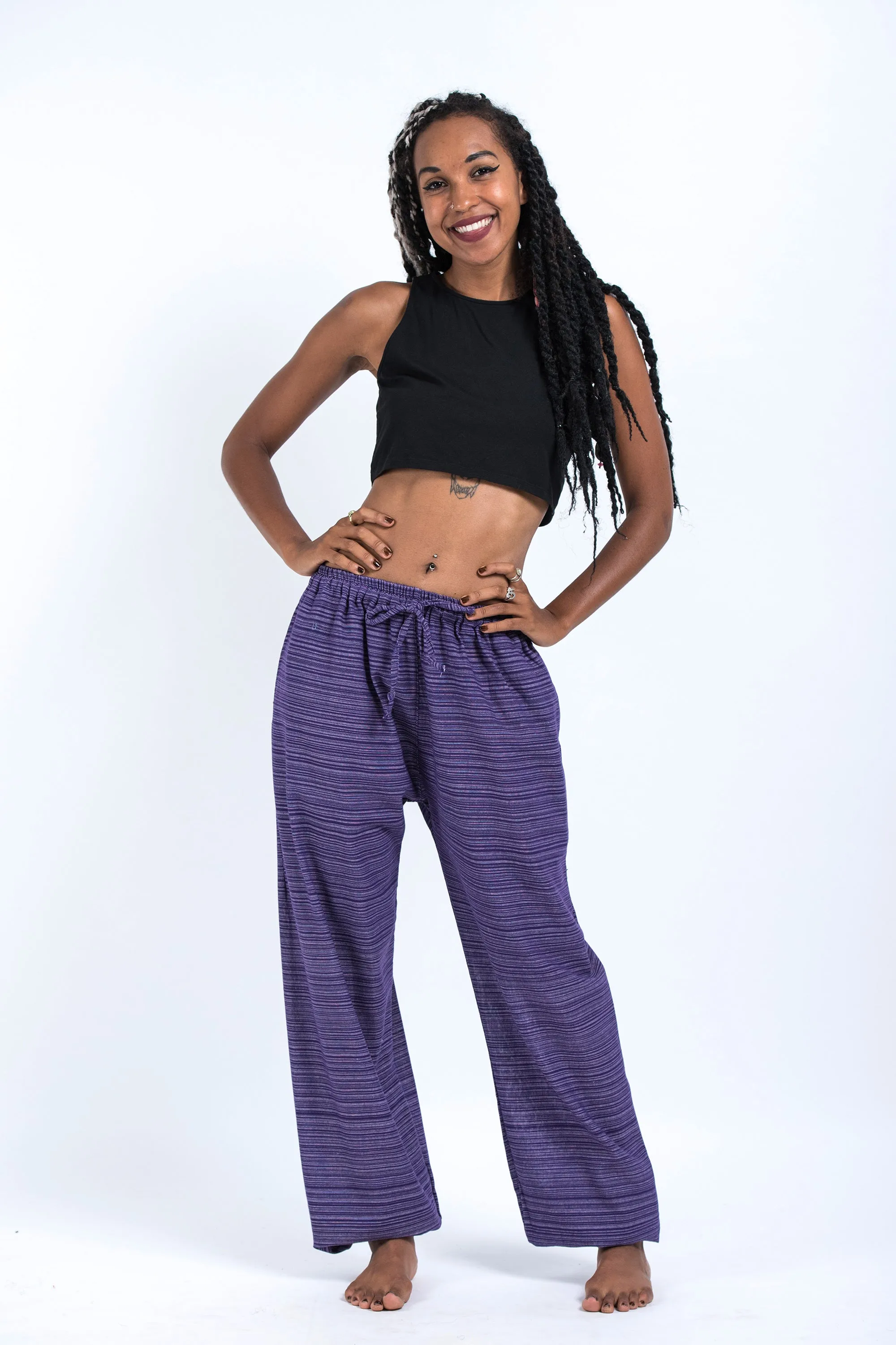 Drawstring Pinstripe Women's Pants in Violet