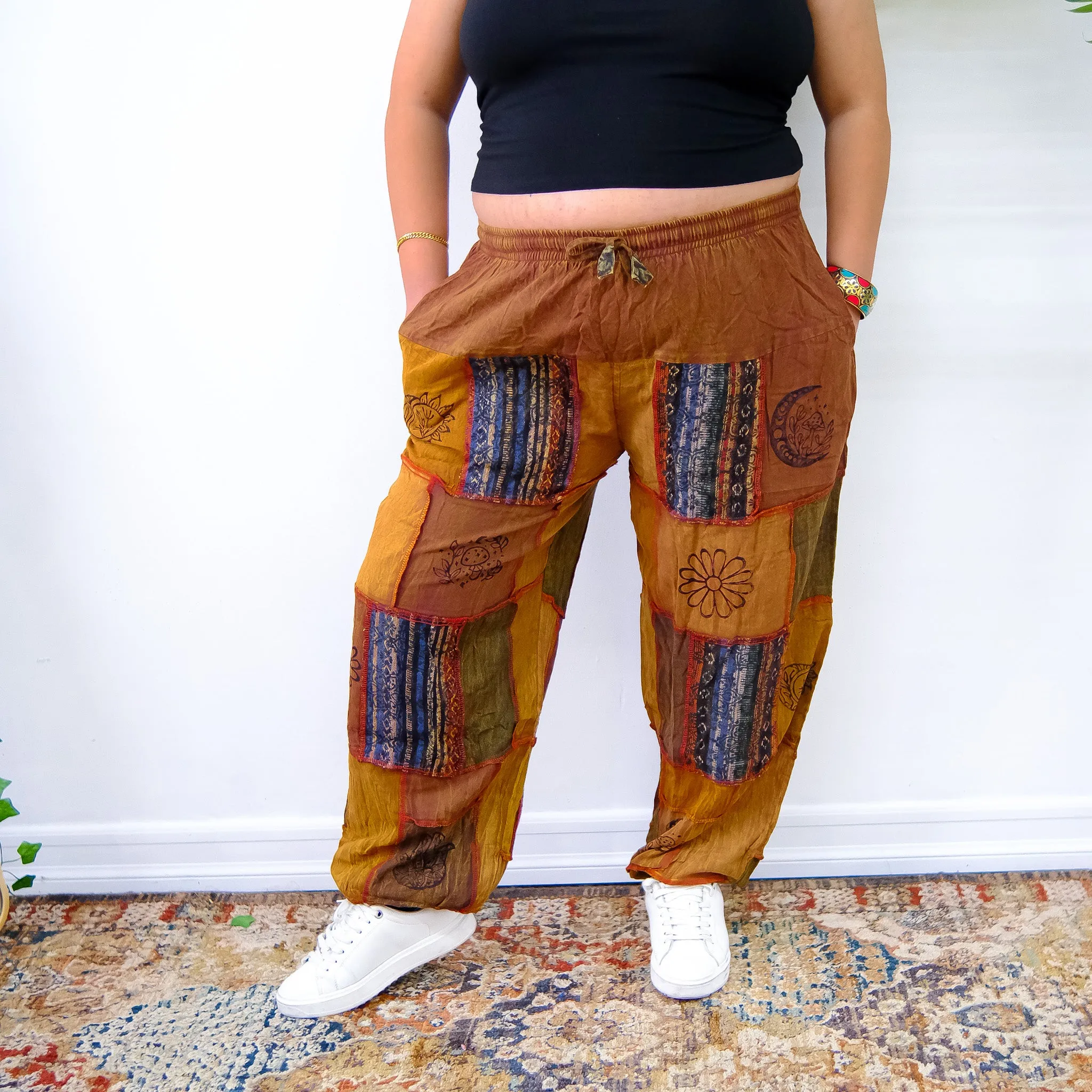 Earth tone Handwoven Patchwork Joggers