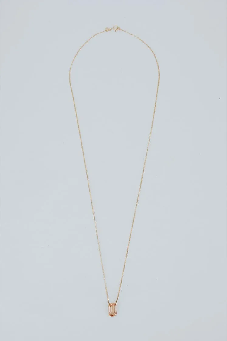 Emerald Cut Gemstone Necklace - Sunstone 14k