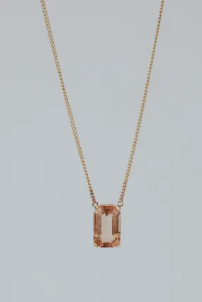 Emerald Cut Gemstone Necklace - Sunstone 14k