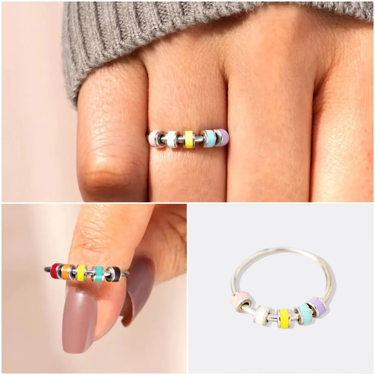 Enamel Bead Spinning Fidget Ring