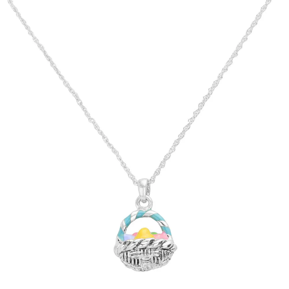 Enamel Easter Egg Basket Pendant Necklace