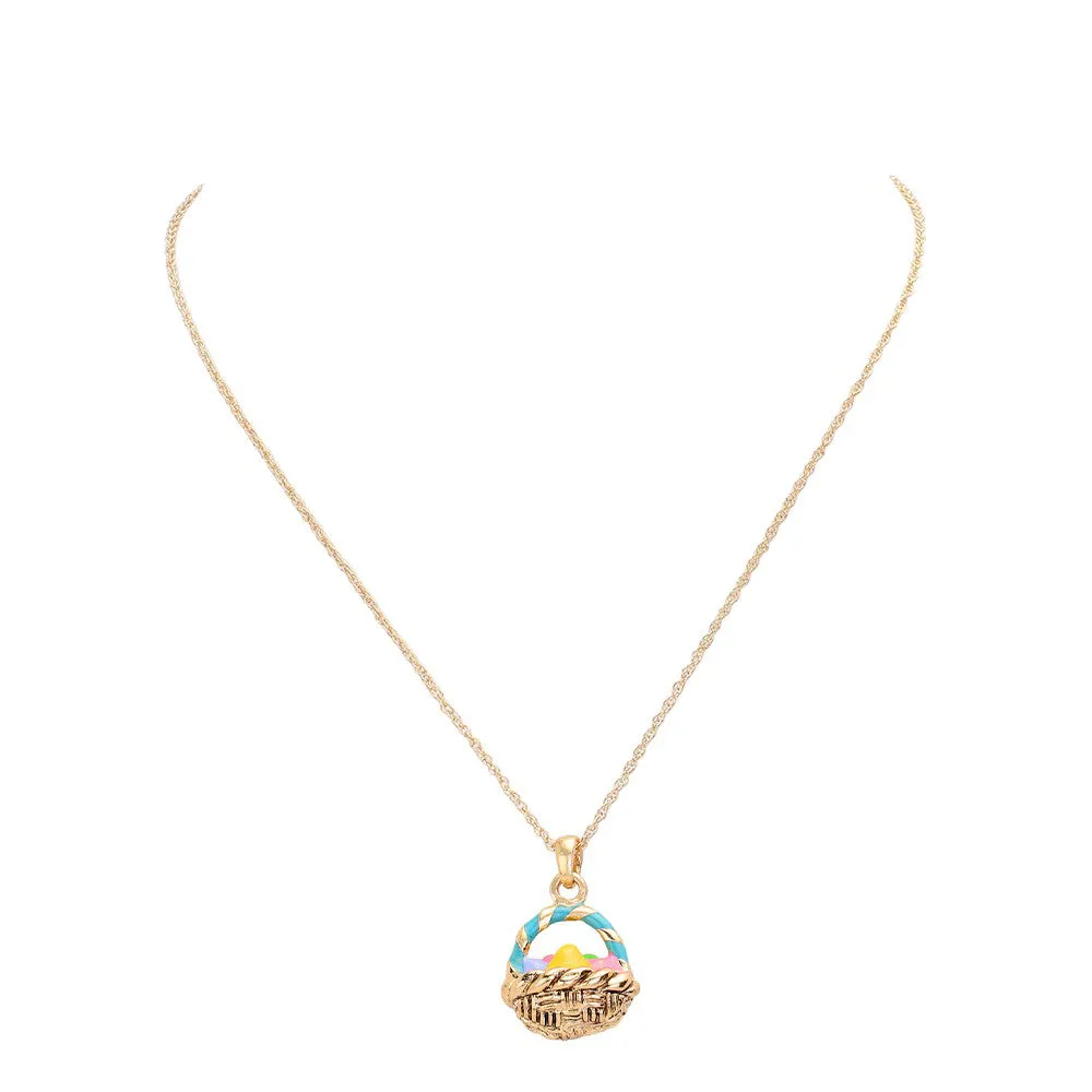 Enamel Easter Egg Basket Pendant Necklace