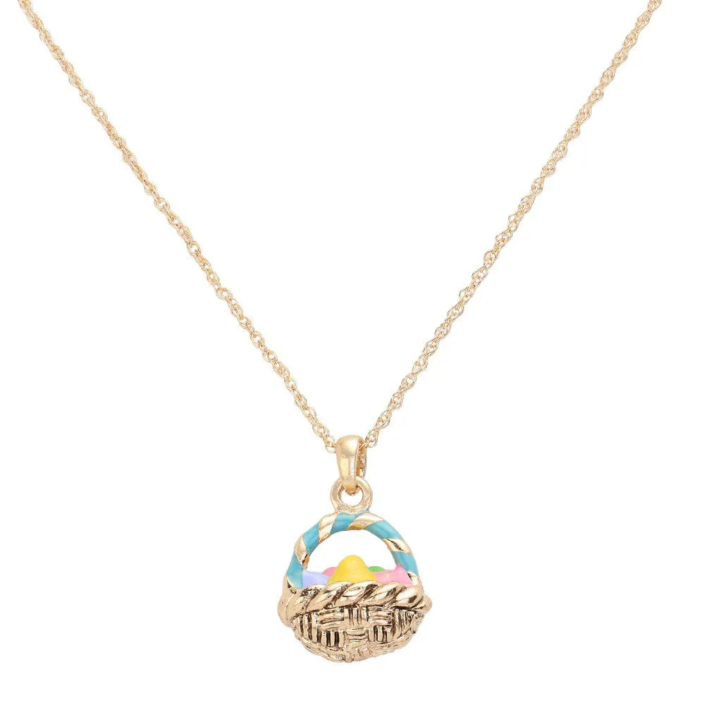 Enamel Easter Egg Basket Pendant Necklace