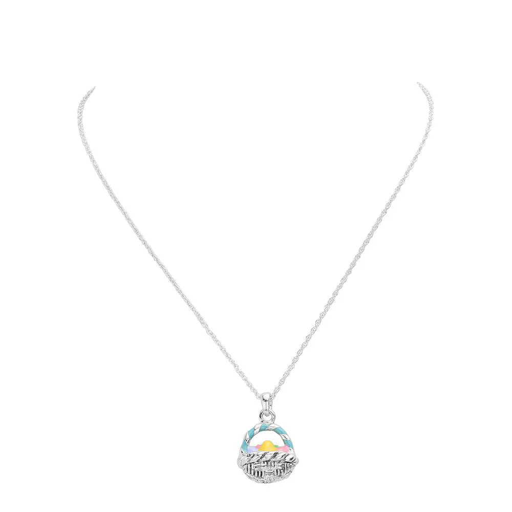 Enamel Easter Egg Basket Pendant Necklace