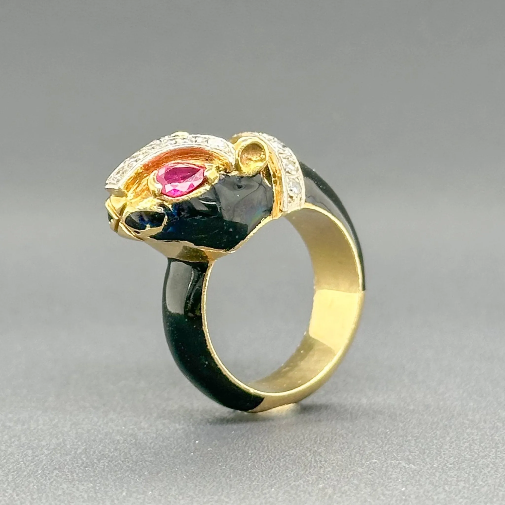 Estate 9K Y Gold 0.48ctw Ruby & 0.28ctw H-I/SI1-2 Diamond Panther Ring