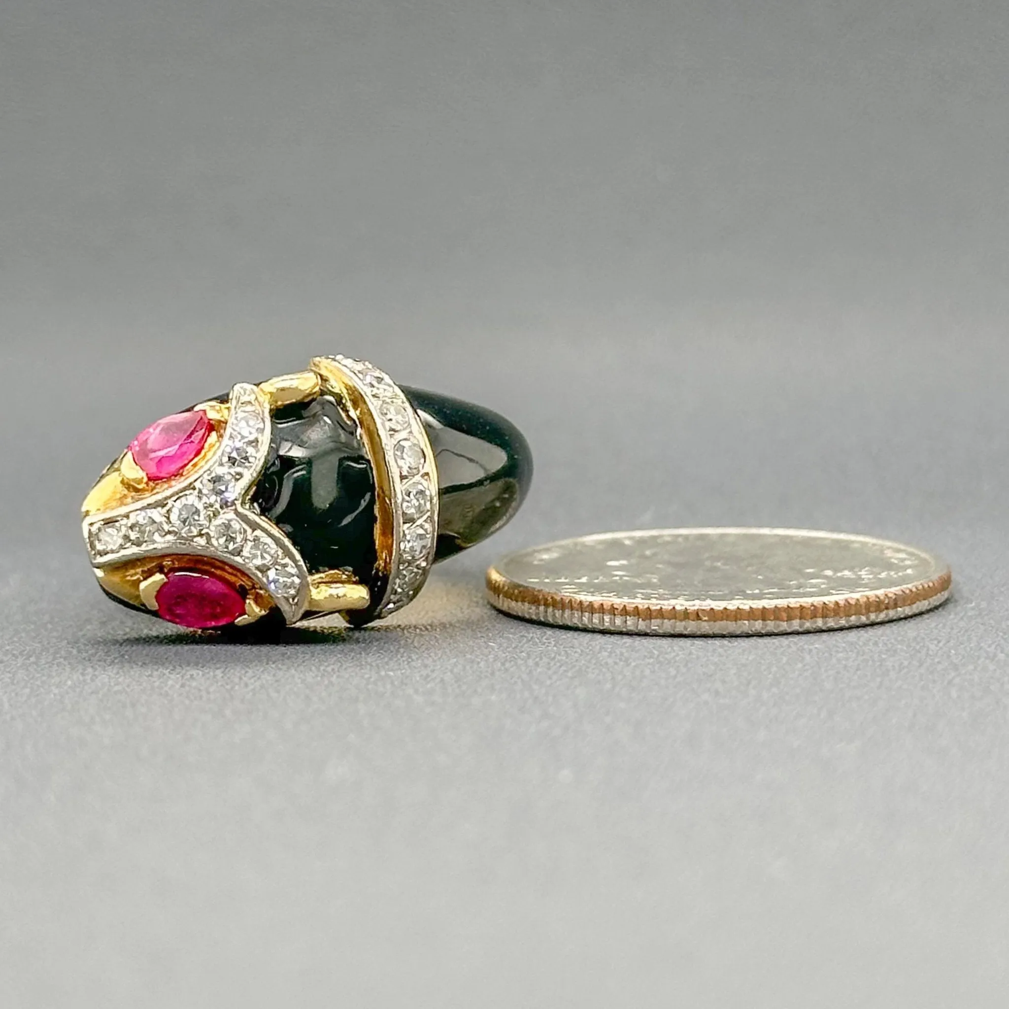 Estate 9K Y Gold 0.48ctw Ruby & 0.28ctw H-I/SI1-2 Diamond Panther Ring