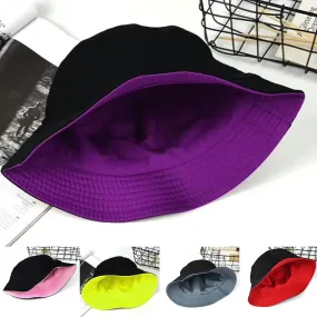 Fashion Solid Color Flat Cotton Reversible Fisherman Sun Hat Bucket Cap Folding Design Anti-Sunlight Reversible Bucket Hat