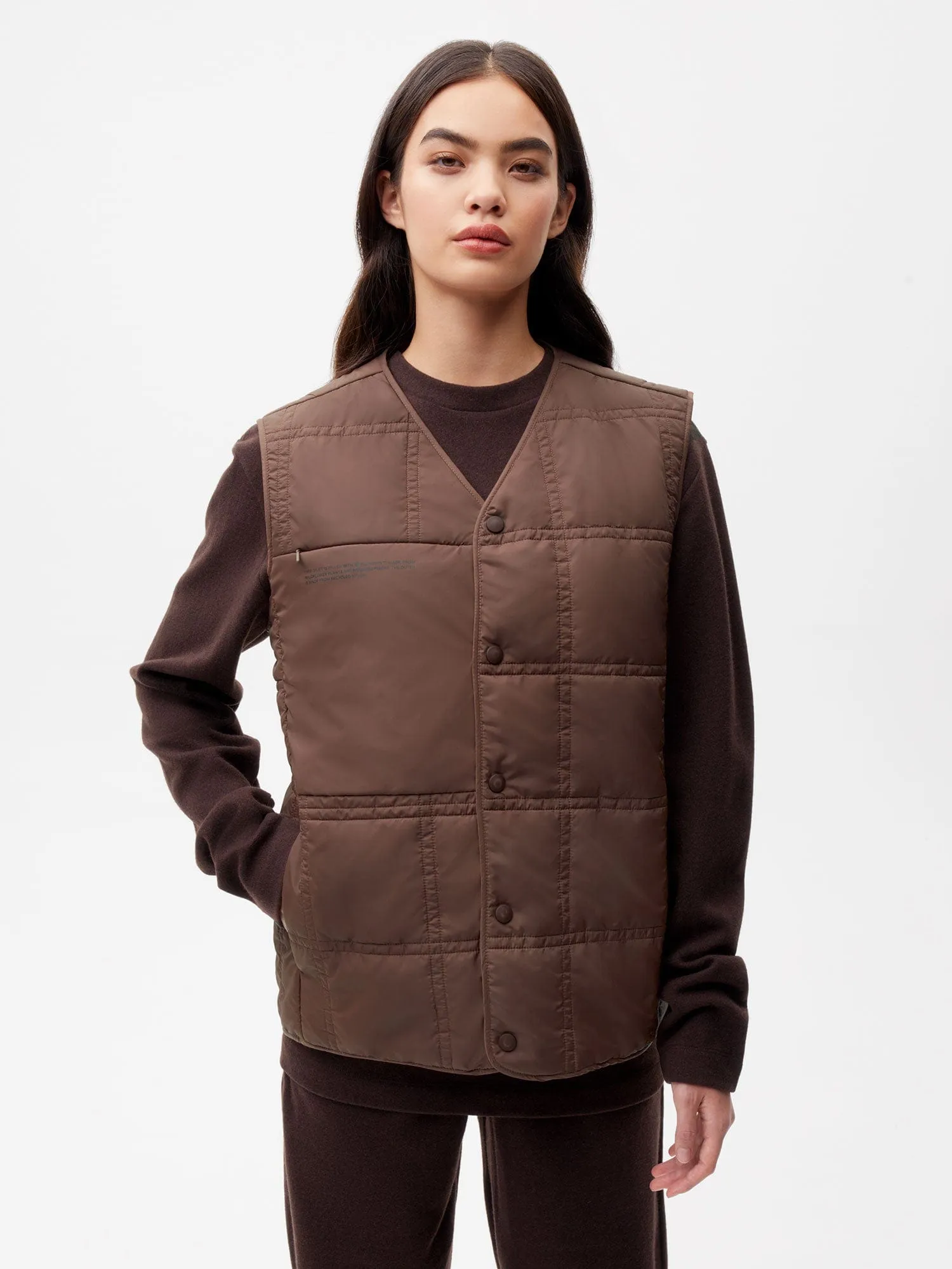 Flower-Warmth Quilted Gilet—chestnut brown