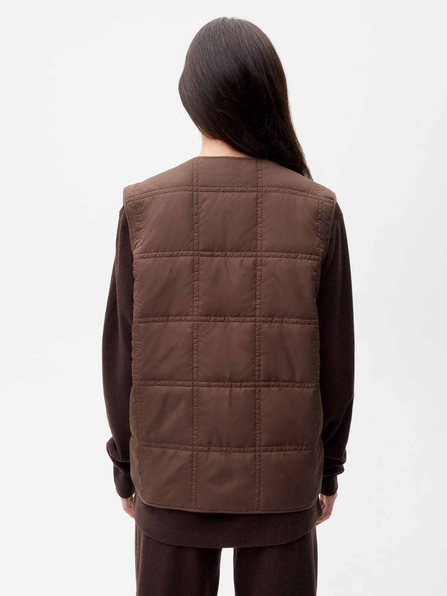 Flower-Warmth Quilted Gilet—chestnut brown