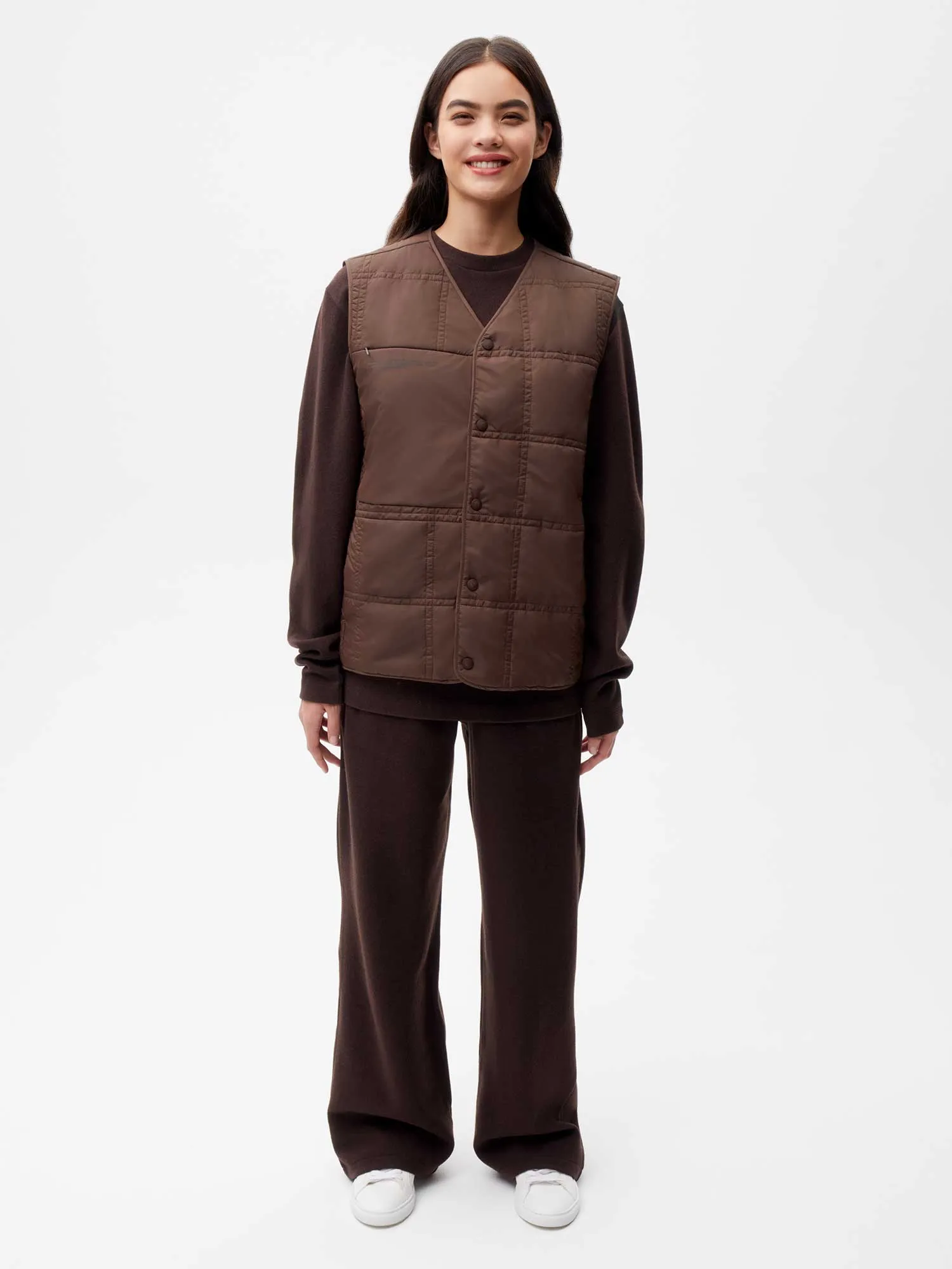 Flower-Warmth Quilted Gilet—chestnut brown