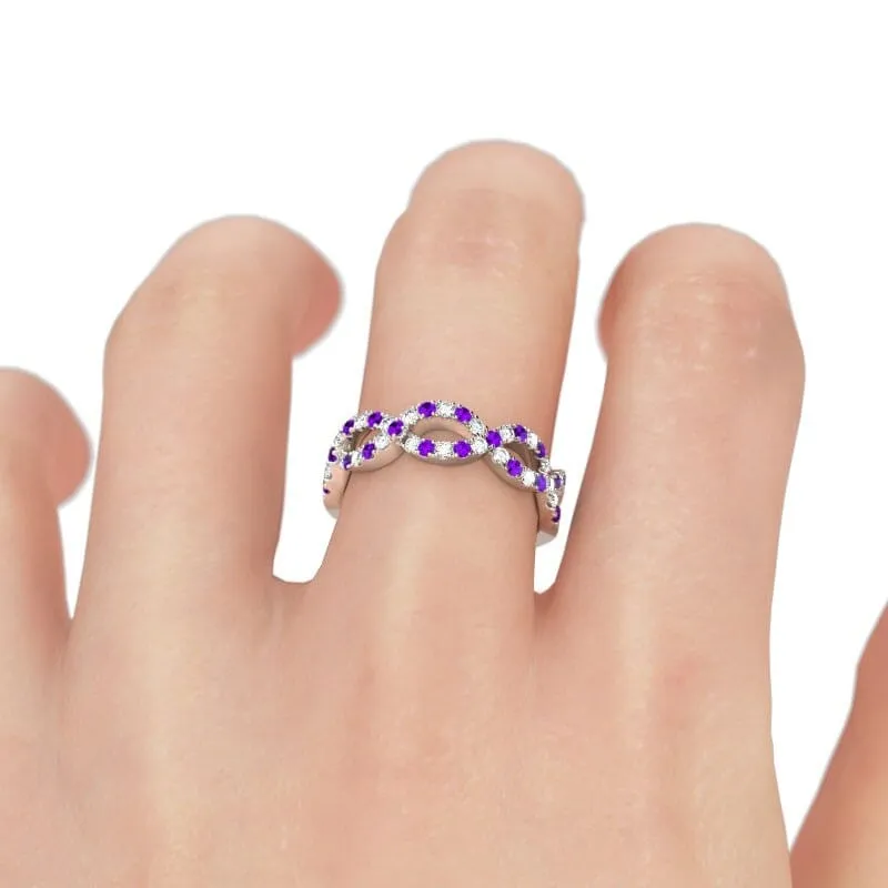 Genuine Amethyst and Zircon Ring - 925 Sterling Silver