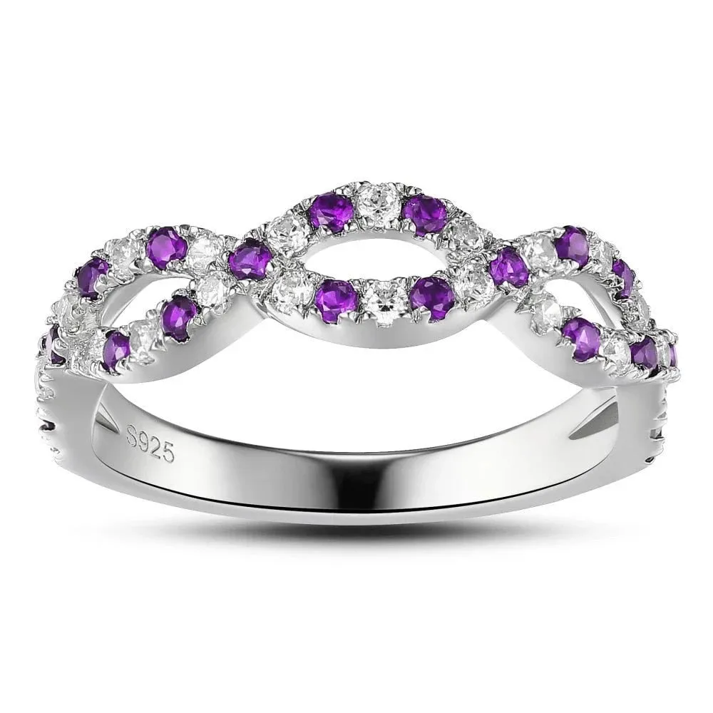 Genuine Amethyst and Zircon Ring - 925 Sterling Silver