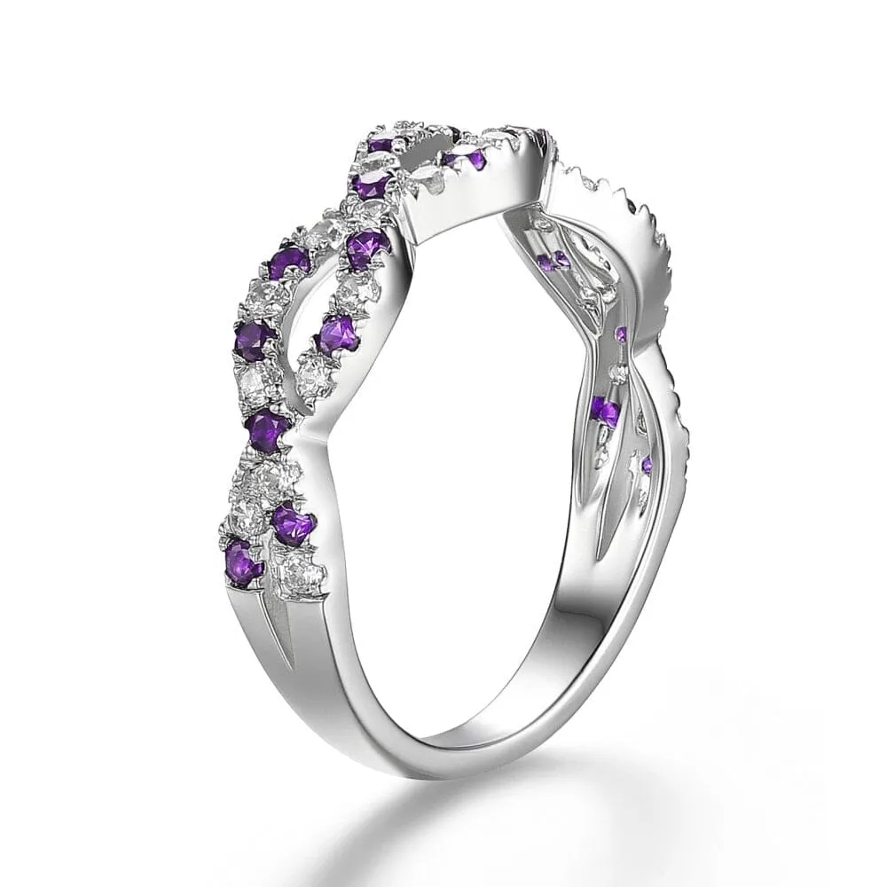 Genuine Amethyst and Zircon Ring - 925 Sterling Silver