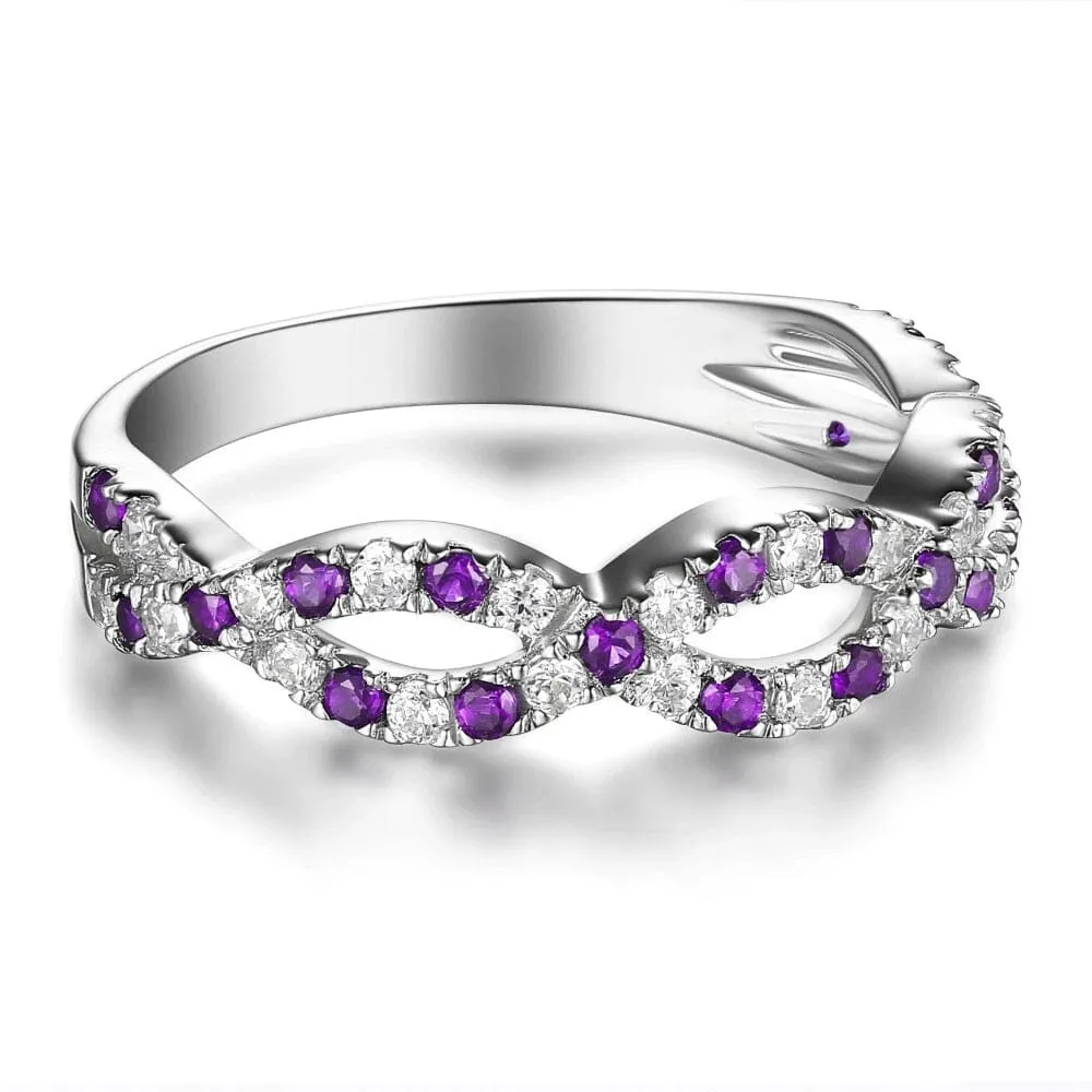 Genuine Amethyst and Zircon Ring - 925 Sterling Silver