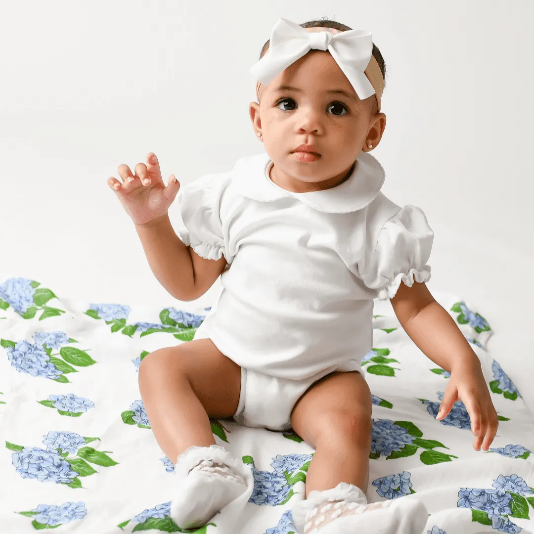 Gift Set: Hydrangeas Baby Muslin Swaddle Blanket and Burp Cloth/Bib Combo