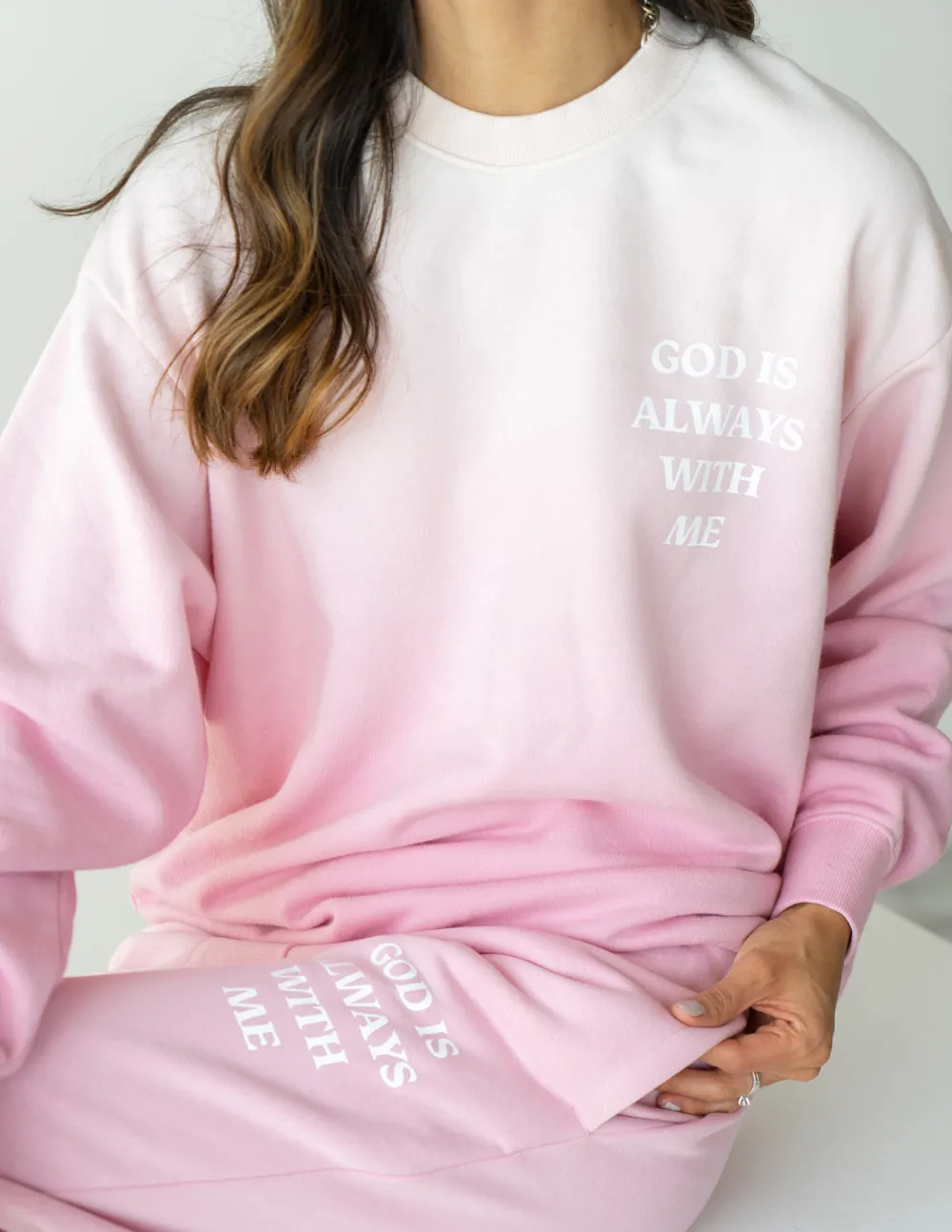 God Is Always With Me Pink Unisex Crewneck