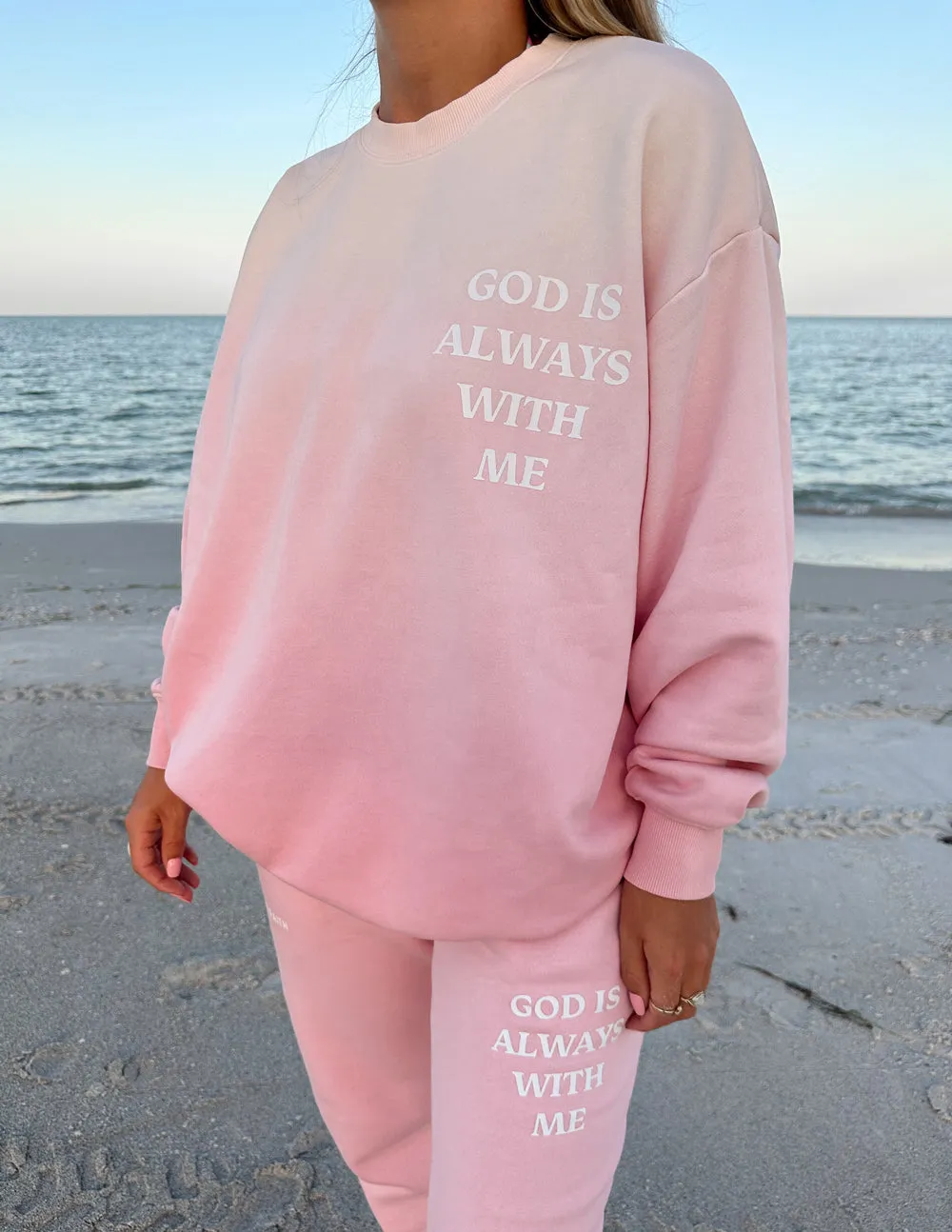 God Is Always With Me Pink Unisex Crewneck