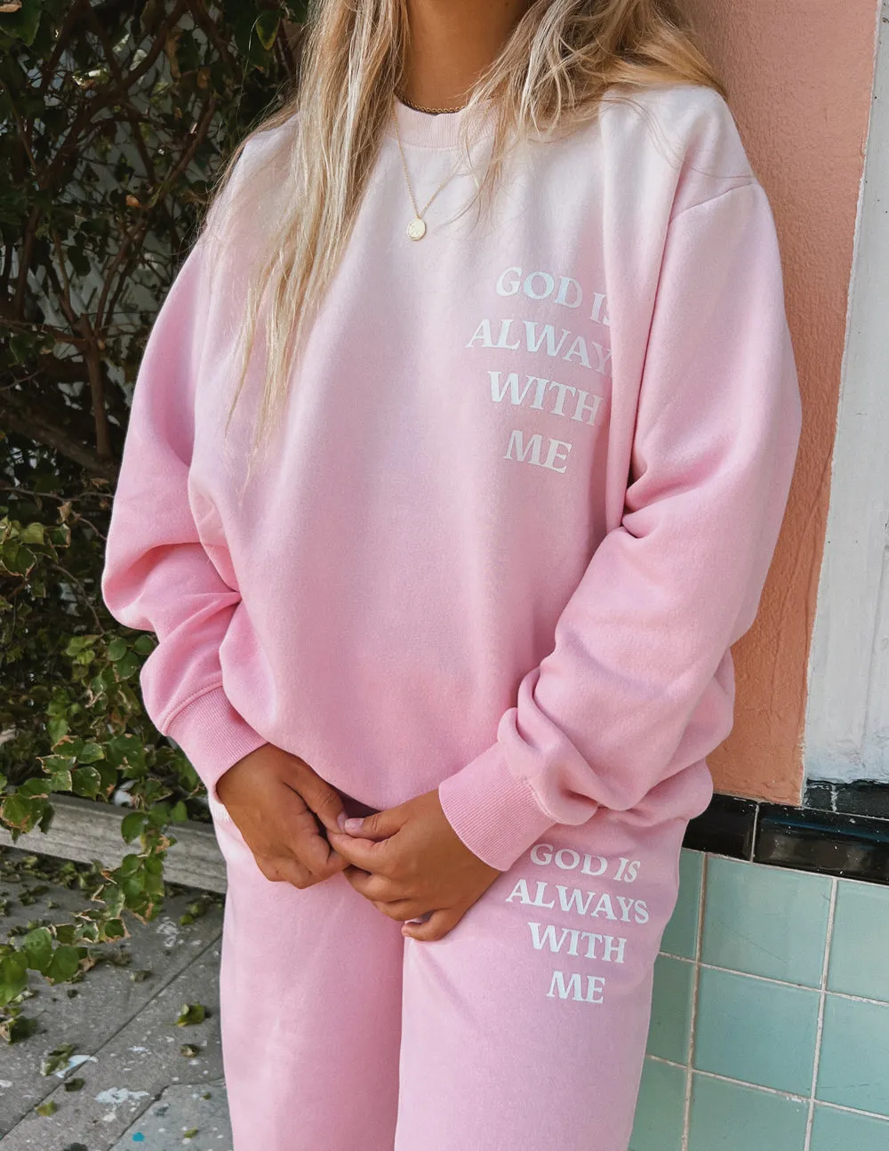 God Is Always With Me Pink Unisex Crewneck