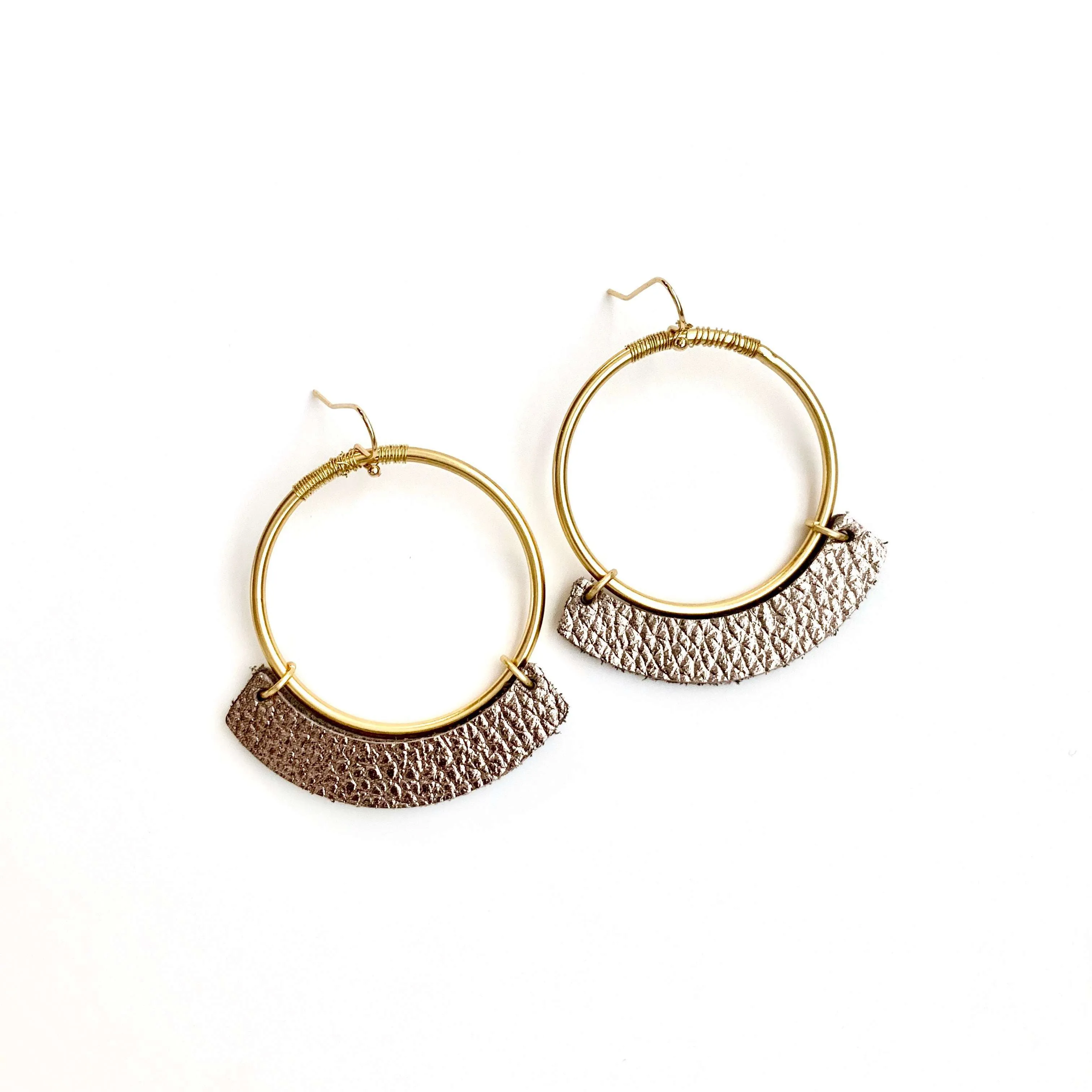 Gold Hoop and Pewter Leather Disco Earring