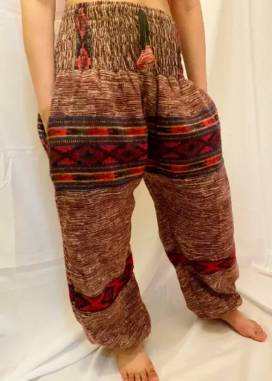 Handmade Geometric Wool Harem Pants from Nepal, Wool Pants, Non Itchy Wool Pants for Winter, Unisex Wool Pants, Winter Clothing, Yoga Pants